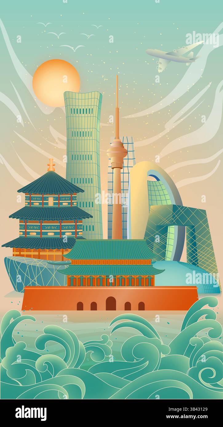Vektorillustration von Peking Wahrzeichen Gebäude Stock Vektor
