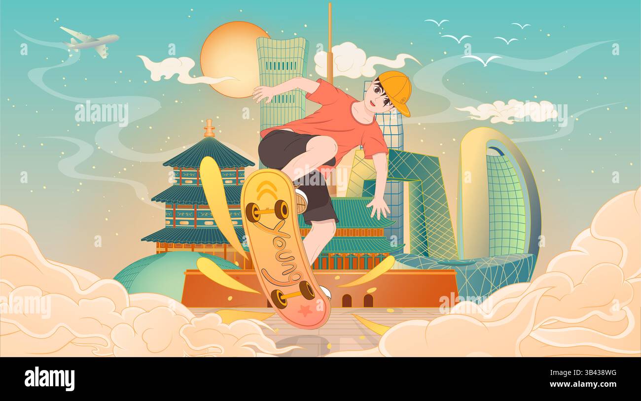 Vektorillustration von Teenagern, die Skateboard spielen Stock Vektor