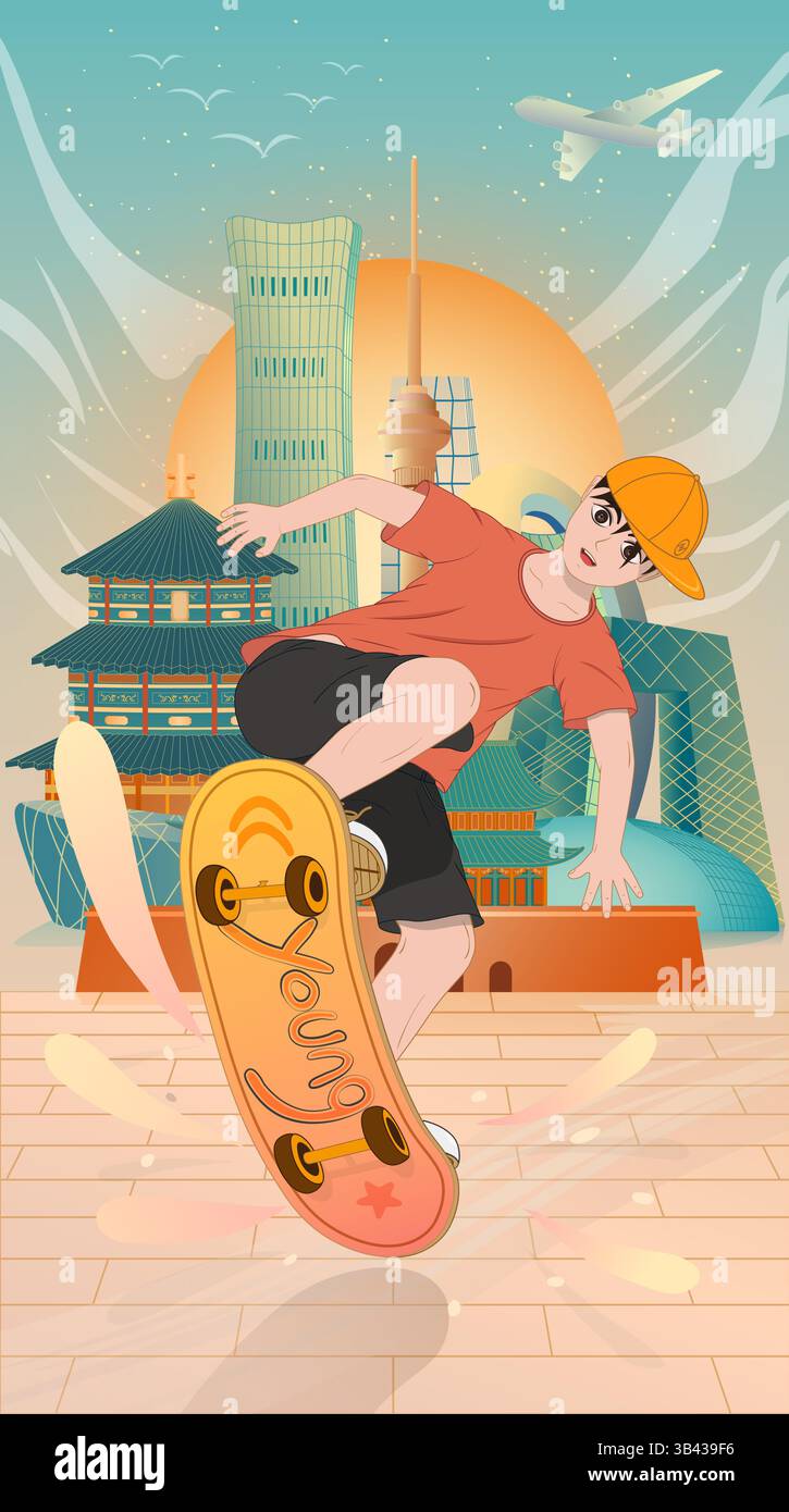 Vektorillustration von Teenagern, die Skateboard spielen Stock Vektor