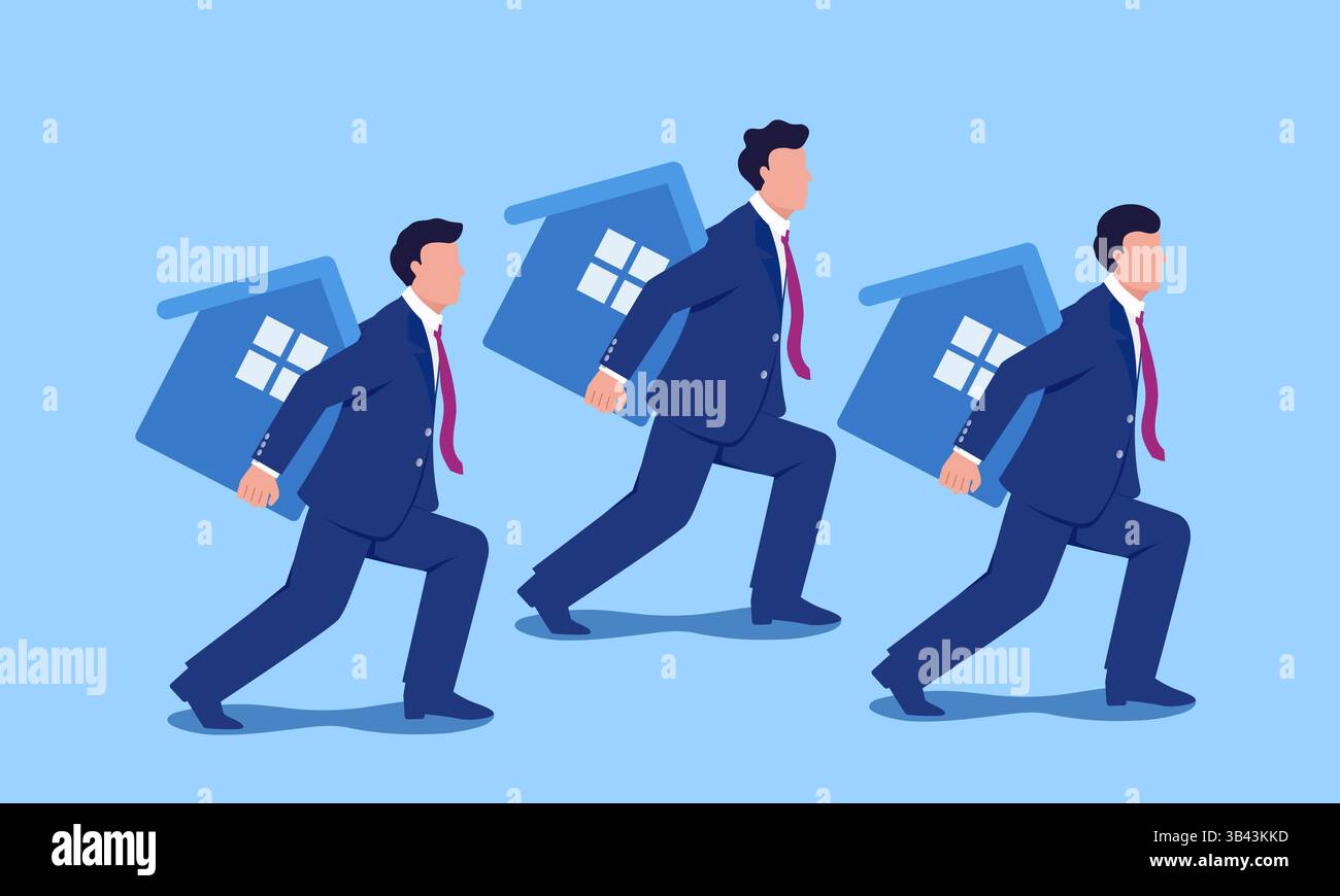 Vektorkonzeptillustration eines Fußgängers, der mit einem Hypothekarkredit läuft Stock Vektor