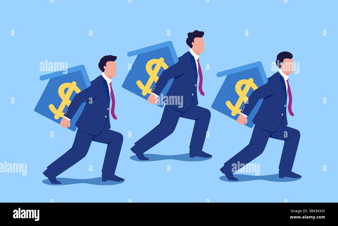 Vektorkonzeptillustration eines Fußgängers, der mit einem Hypothekarkredit läuft Stock Vektor