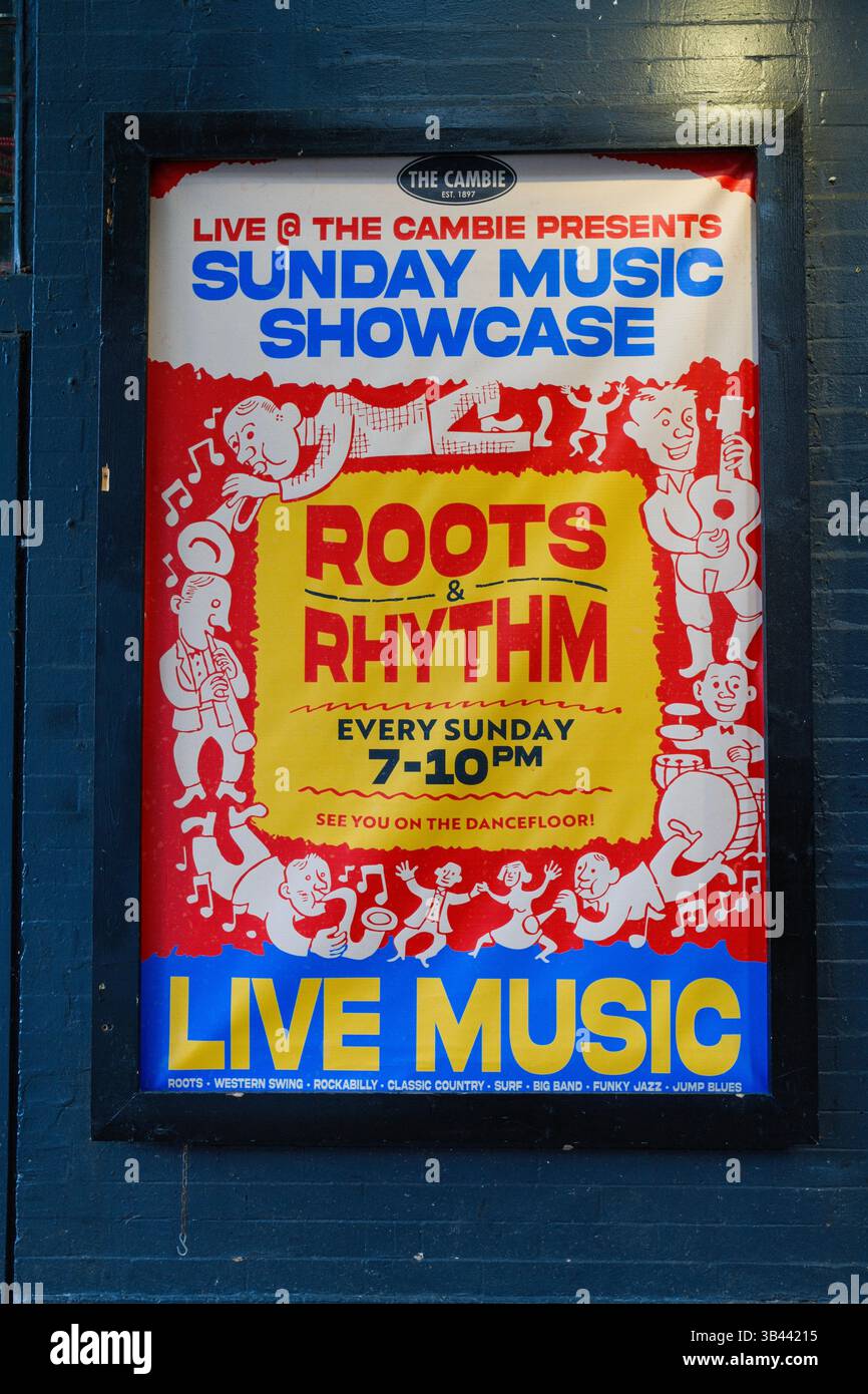 Werbung für den Cambie Pub im Zentrum von Vancouver, BC. Stockfoto