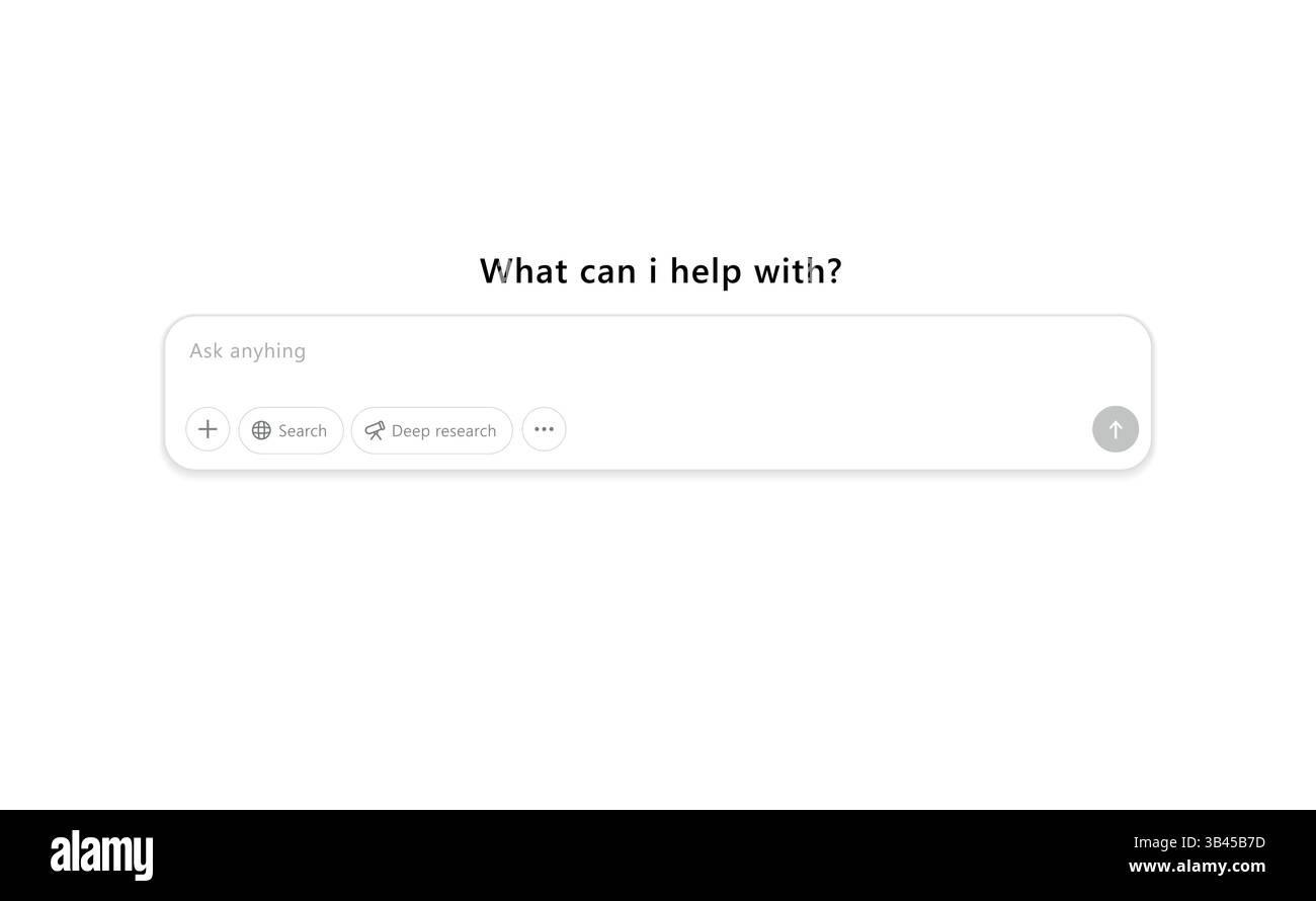 Übersichtliche und einfache Chatbot-Oberfläche mit Suchleiste und Optionen für DeepSearch- und Think-Funktionen. Stock Vektor