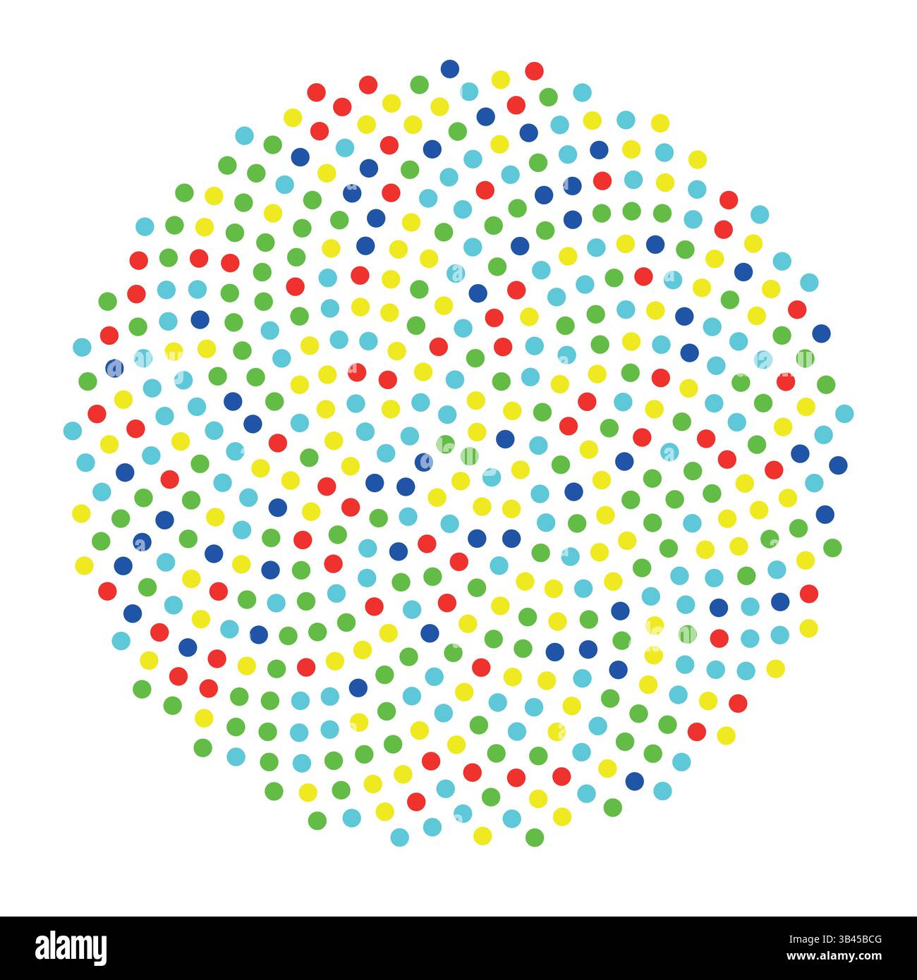 Lebendiges Spiralmuster aus mehrfarbigen Punkten in kreisförmigem Layout über weißem Hintergrund Stock Vektor