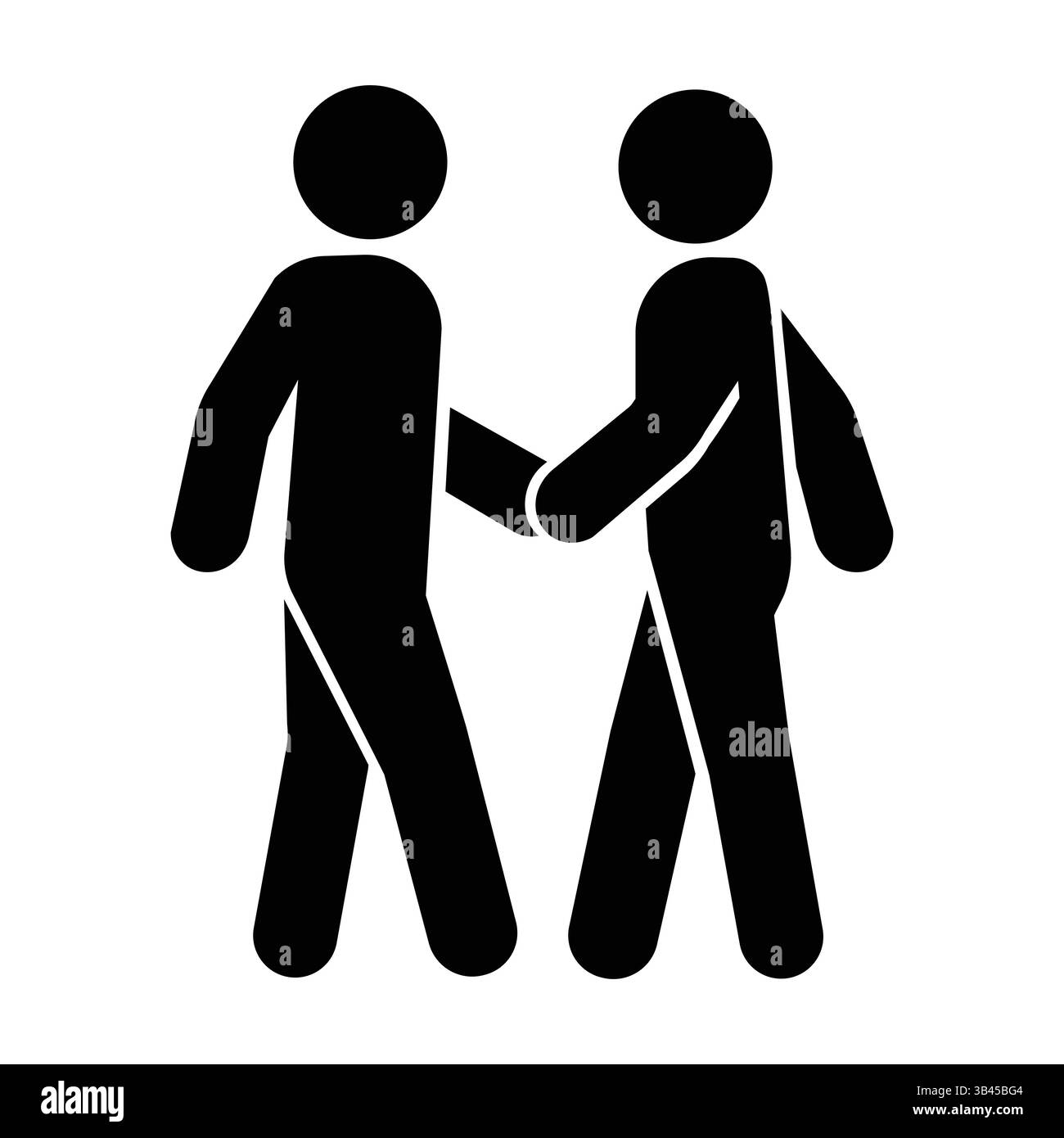 Symbol eines Treffens von zwei Personen. Silhouette von zwei Menschen, die die Hände schütteln. Symbol der Zusammenarbeit zwischen zwei Menschen. Zwei Leute trafen sich Stock Vektor