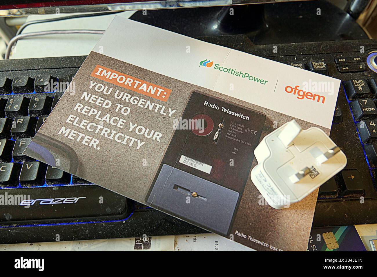 Glasgow, Schottland, Großbritannien. 30. April 2025. Am 30. Juni wurden Kunden kontaktiert, um Termine für den Austausch ihres Zählers zu vereinbaren, um die Möglichkeit einer Unterbrechung ihrer Lieferungen zu verhindern. Credit Gerard Ferry /Alamy Live News Stockfoto