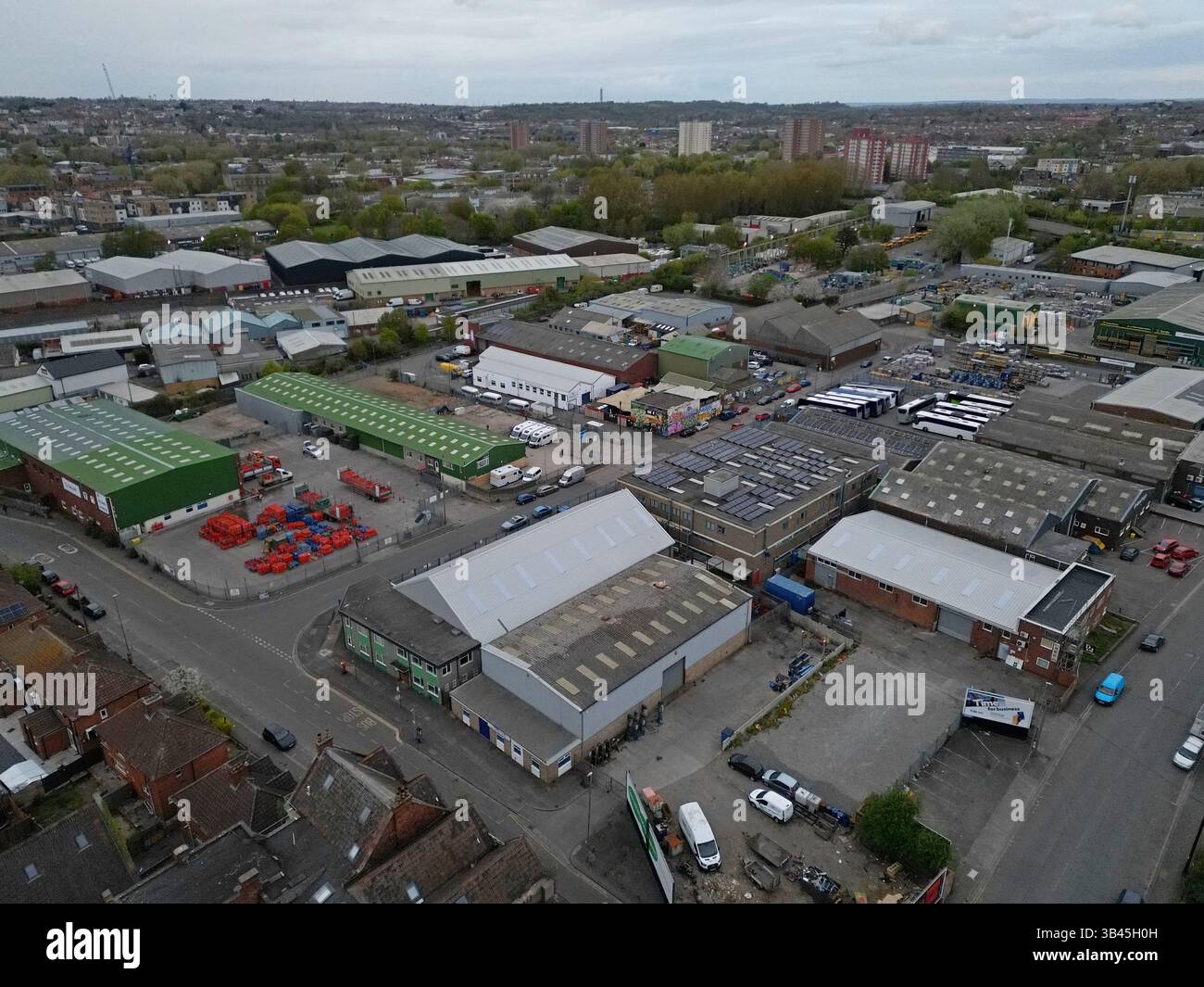 Luftaufnahme des Calor Gas Centre und des Industriegebiets in St Philips, Bristol, Großbritannien, April 2025 Stockfoto