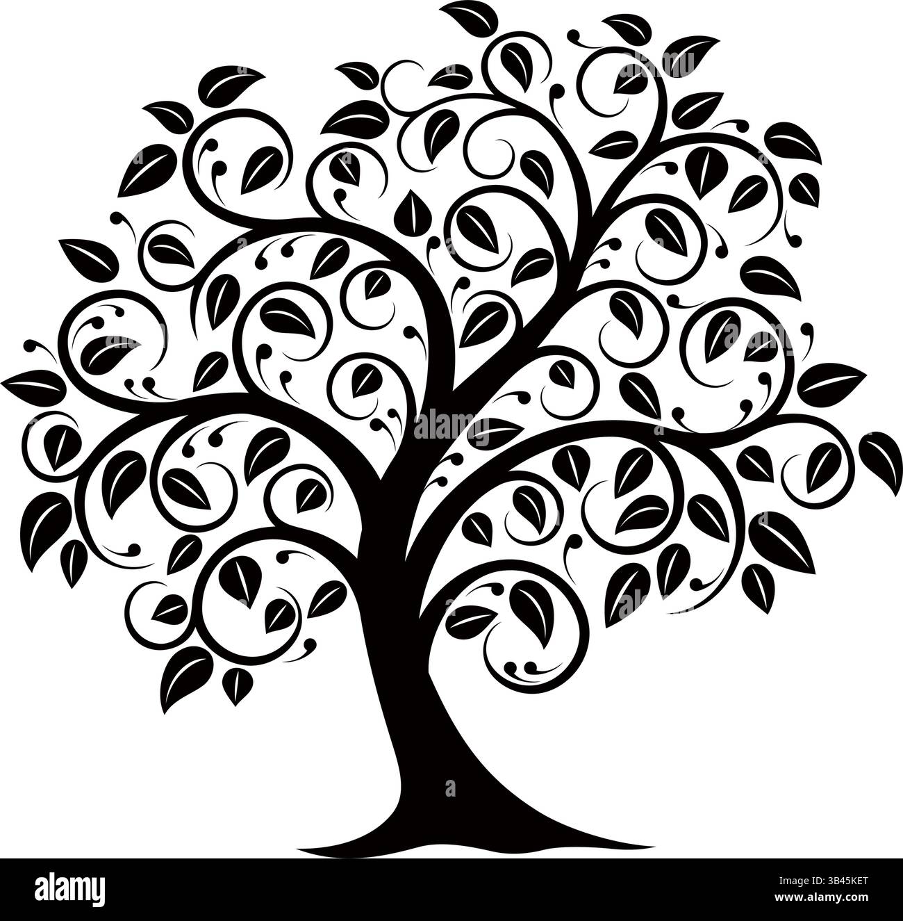 Vektor-Schwarzweiß-Symbolische Baumsilhouette Illustration isoliert auf weißem Hintergrund. Stock Vektor