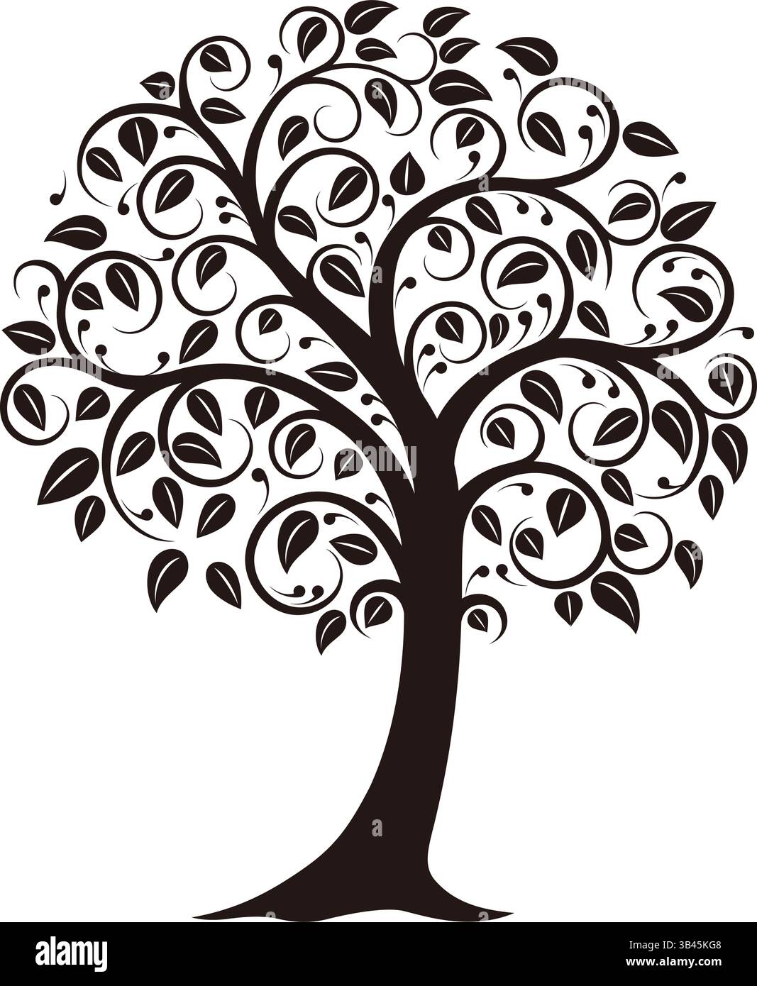 Vektor-Schwarzweiß-Symbolische Baumsilhouette Illustration isoliert auf weißem Hintergrund. Stock Vektor