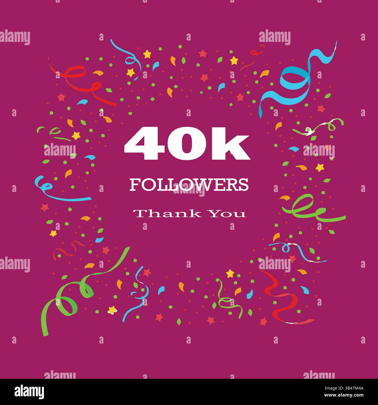 Dank an Followerabzeichen, weißes Farbmotiv, isoliert auf rosa Hintergrund. 40 Follower. Vektorgrußvorlage. Stock Vektor