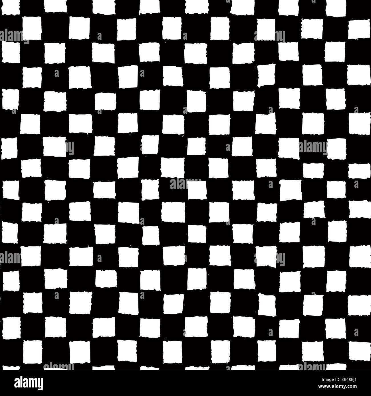 Hintergrund mit Schachbrettmuster in Schwarz und weiß, nahtloses handgezeichnetes Raster mit körniger quadratischer Textur, abstrakter Vektordruck, zum Farbfeld ziehen Stock Vektor