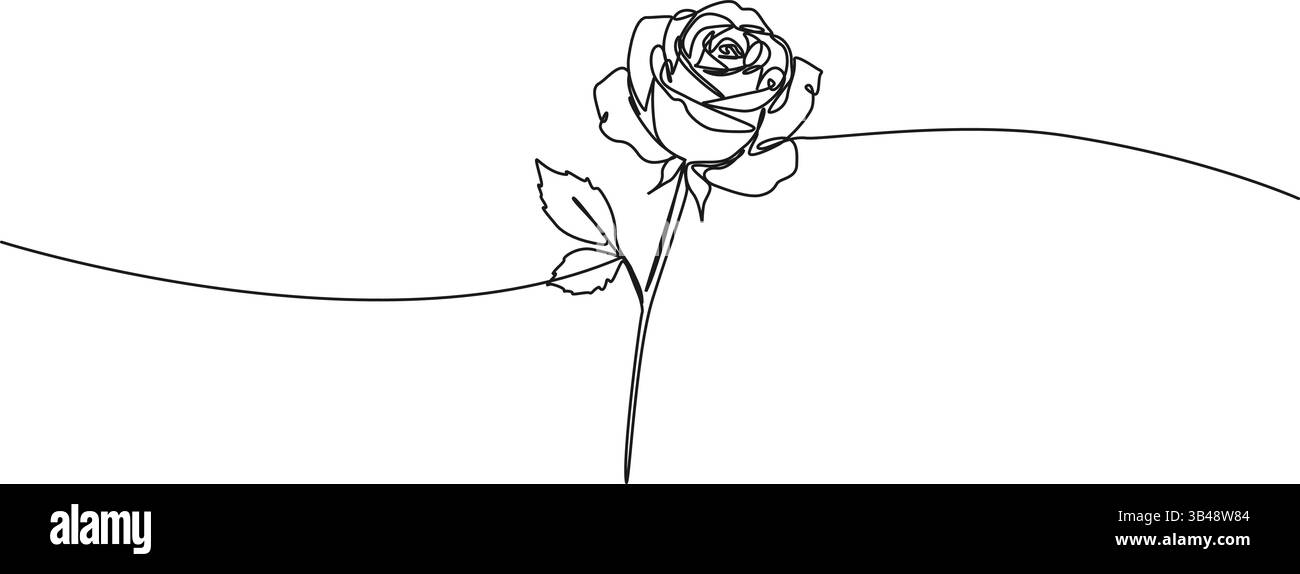 Durchgehende einzeilige Zeichnung einer Rose, Strichgrafiken-Vektordarstellung Stock Vektor