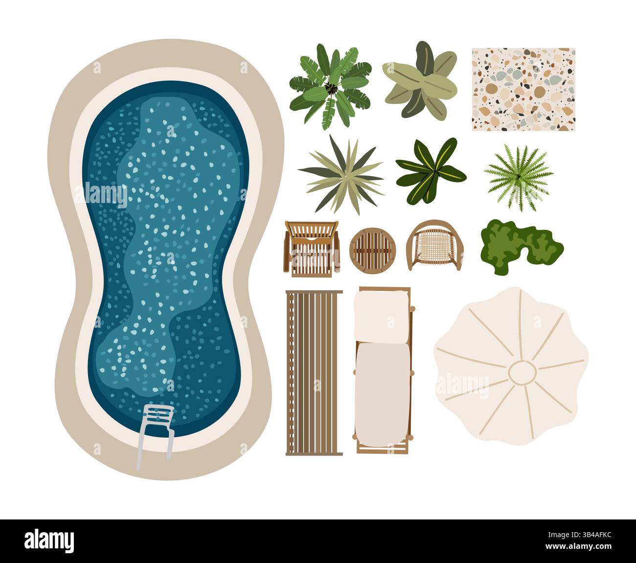 Draufsicht der Möbelsymbole für Landschaftsdesign Stock Vektor