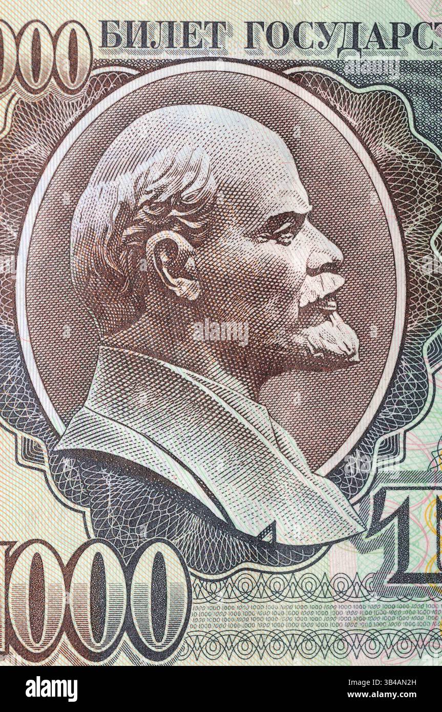 Juni 2012 - historische Banknote, Porträt Wladimir Iljitsch Uljanow, Lenin in der Sowjetunion (UdSSR) 1000 Rubel (Bild: © Andrey Nekrasov/ZUMA Wire/ZUMAPRESS.com) Stockfoto