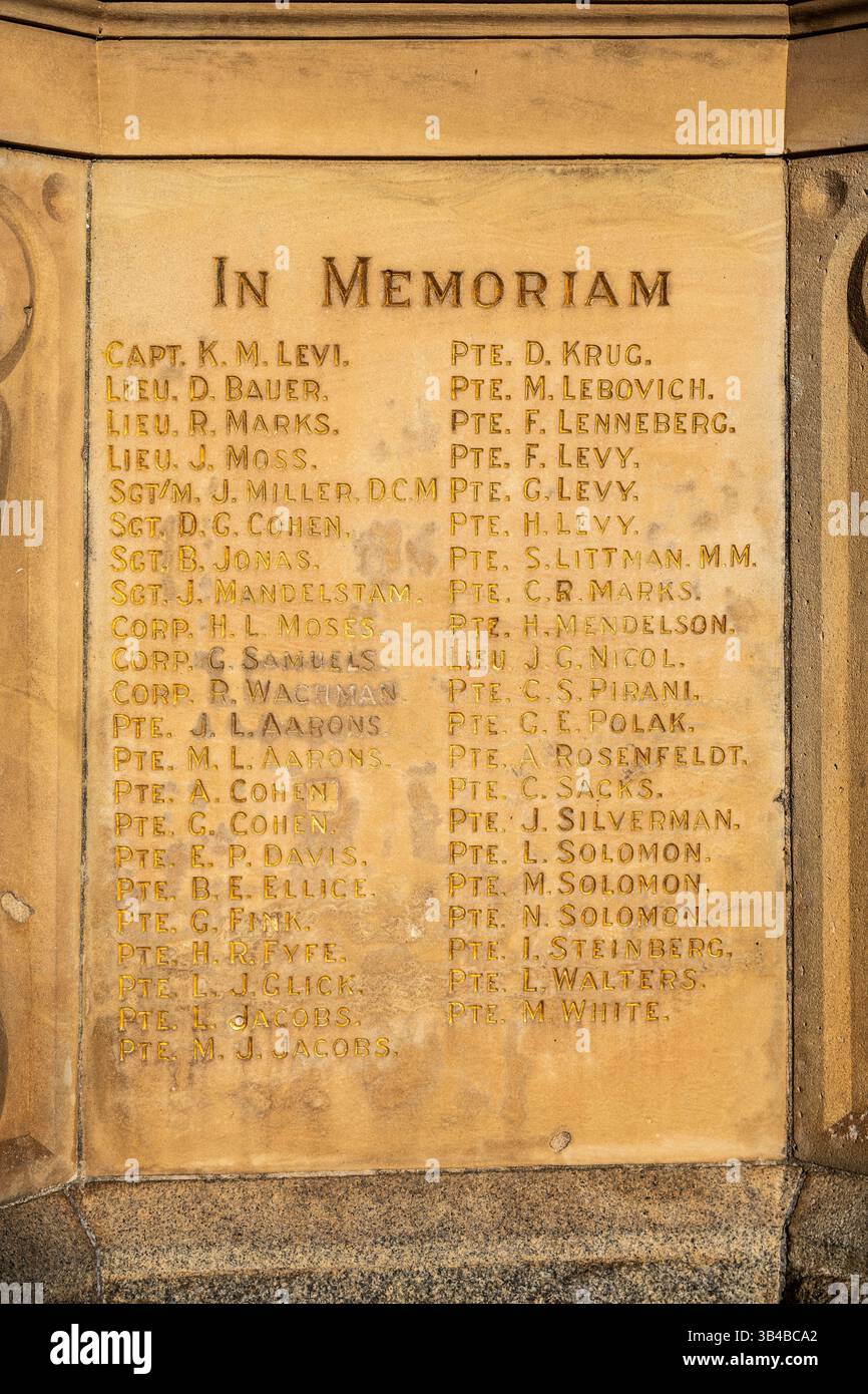 Eine Gedenktafel am Jewish war Memorial wurde 1920 enthüllt, um Soldaten des jüdischen Glaubens aus Westaustralien zu gedenken, die im Dienst starben oder getötet wurden Stockfoto