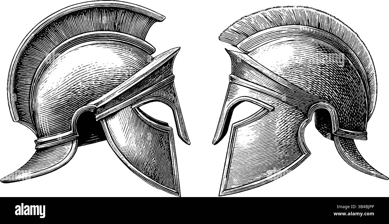 Römische Centurion Helmgravuren für historisches Design und Dekoration. Stock Vektor