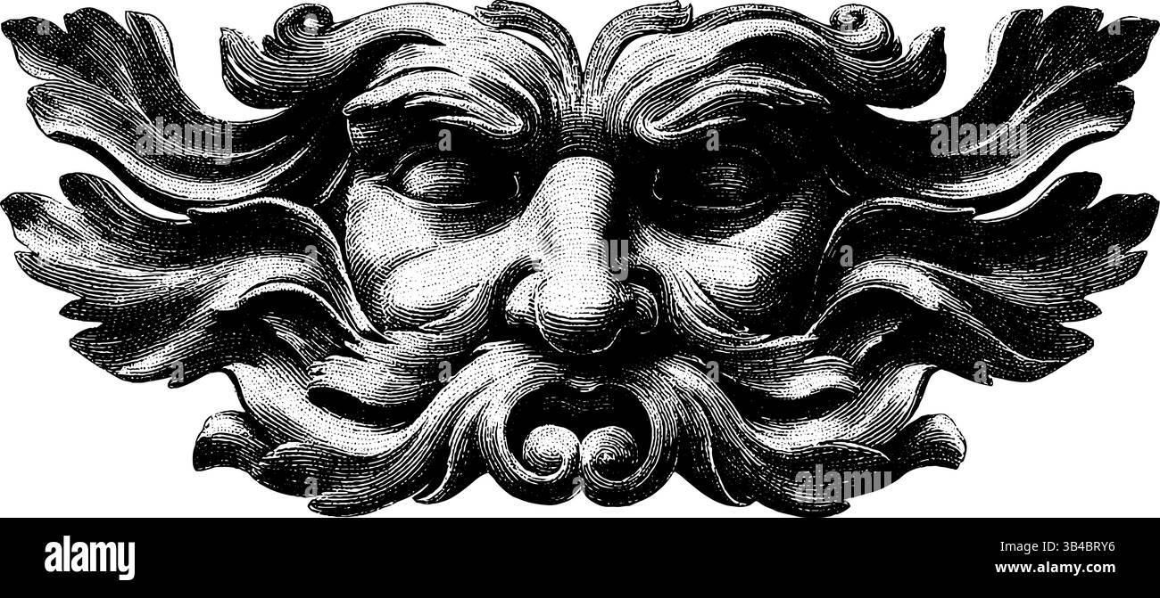 Barocke Maskengravur für Kunst und Dekor. Stock Vektor