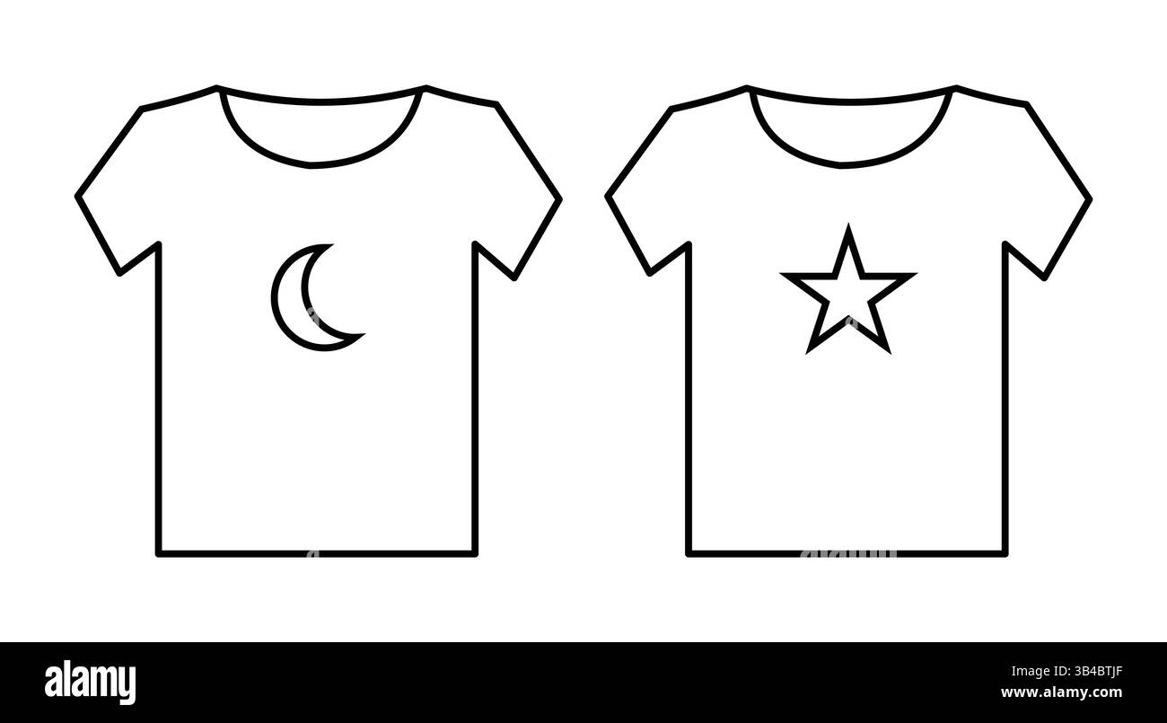 Simple Line Art T-Shirts mit Moon- und Star-Design Stock Vektor