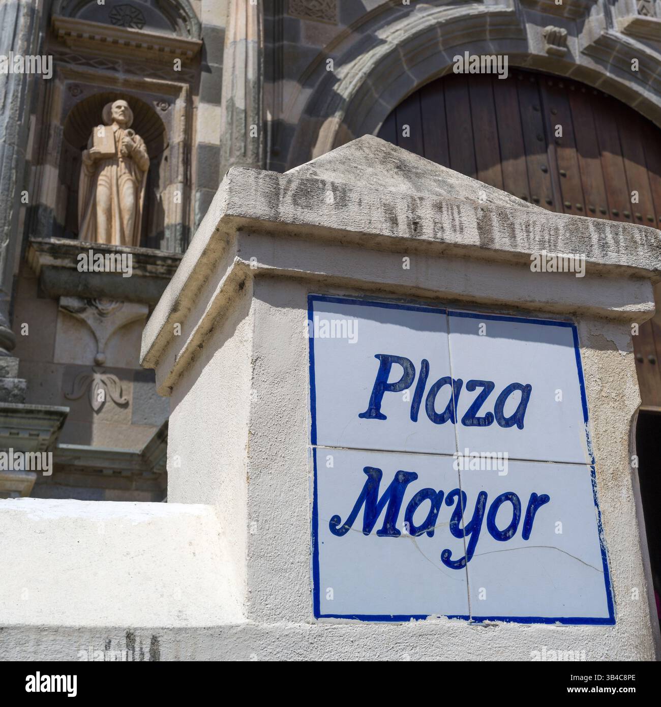 Schild für das Plaza Mayor Museum in Panama Viejo ist ein archäologisches und kulturhistorisches Wahrzeichen, das der Bewahrung der Geschichte der gewidmet ist Stockfoto