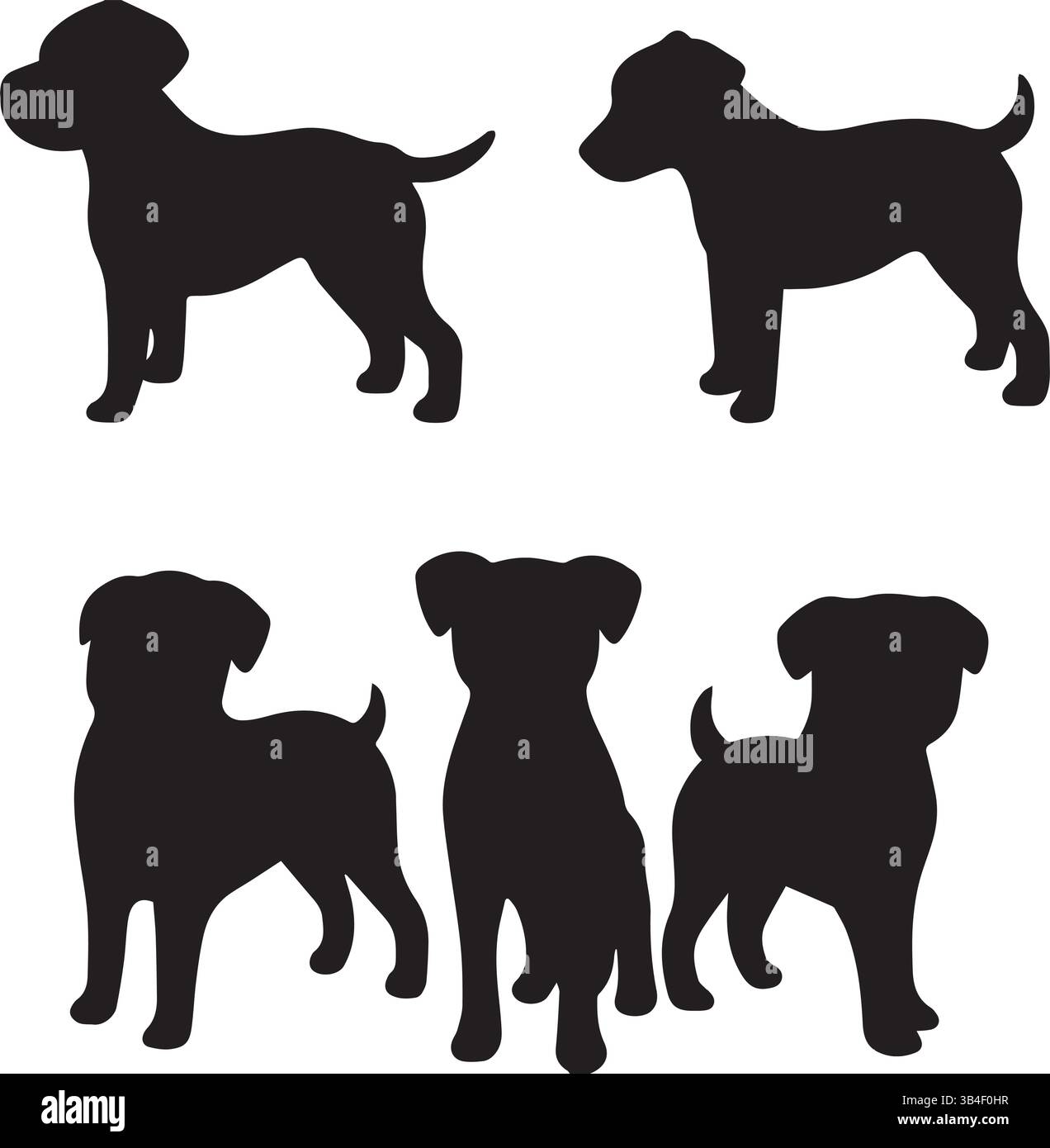 Dog Silhouette Kollektion – Schwarze, minimalistische Haltungen von Hunden für Haustiere, Tiere und Grafikdesign Stock Vektor
