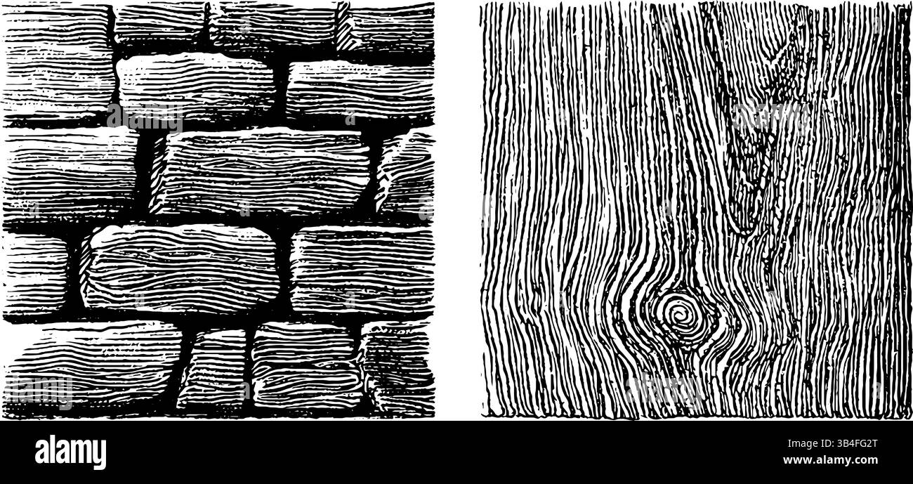 Gravierte Ziegel- und Holzmuster für Designprojekte. Stock Vektor