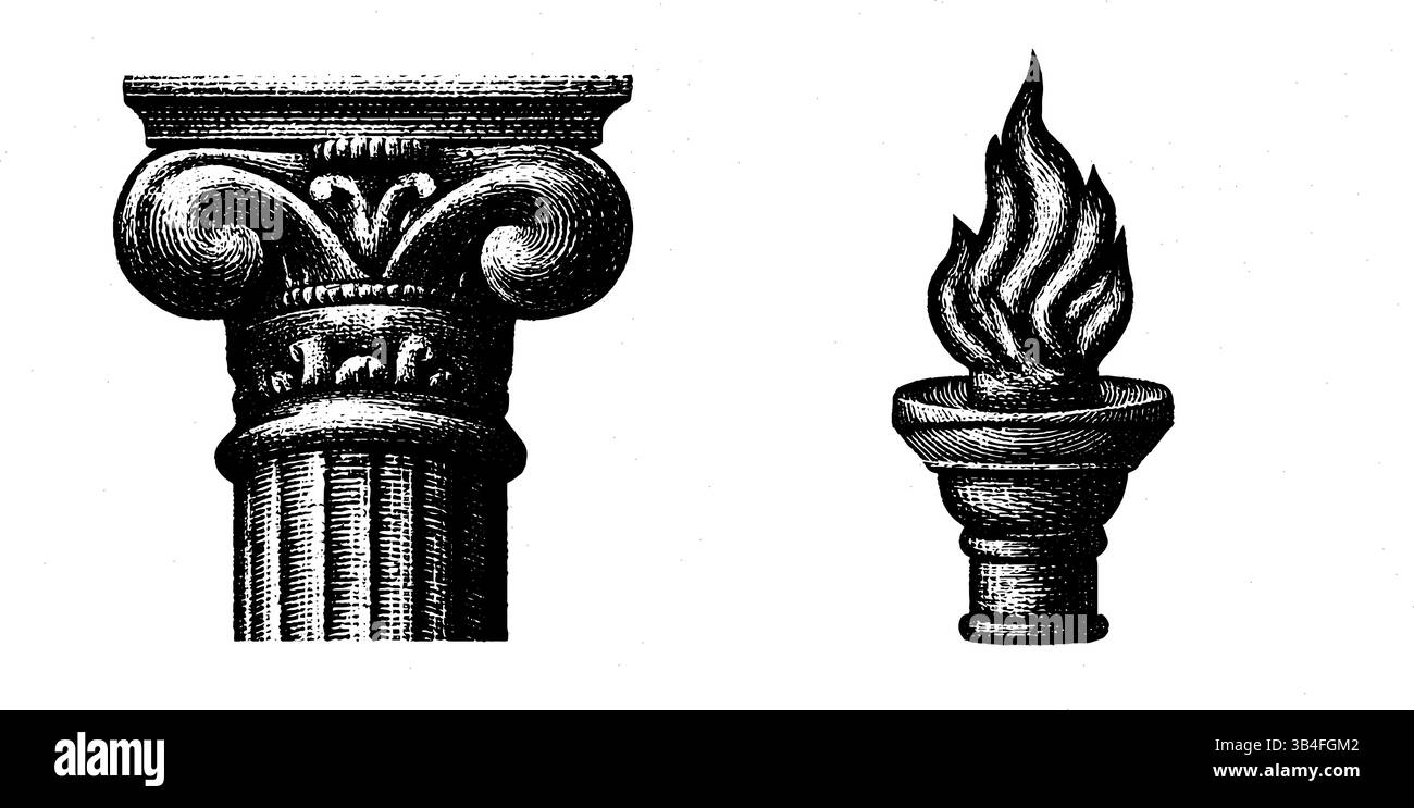 Klassischer Gravur der römischen Arena Säule und Taschenlampe - historisches Kunstdesign für die Einrichtung. Stock Vektor