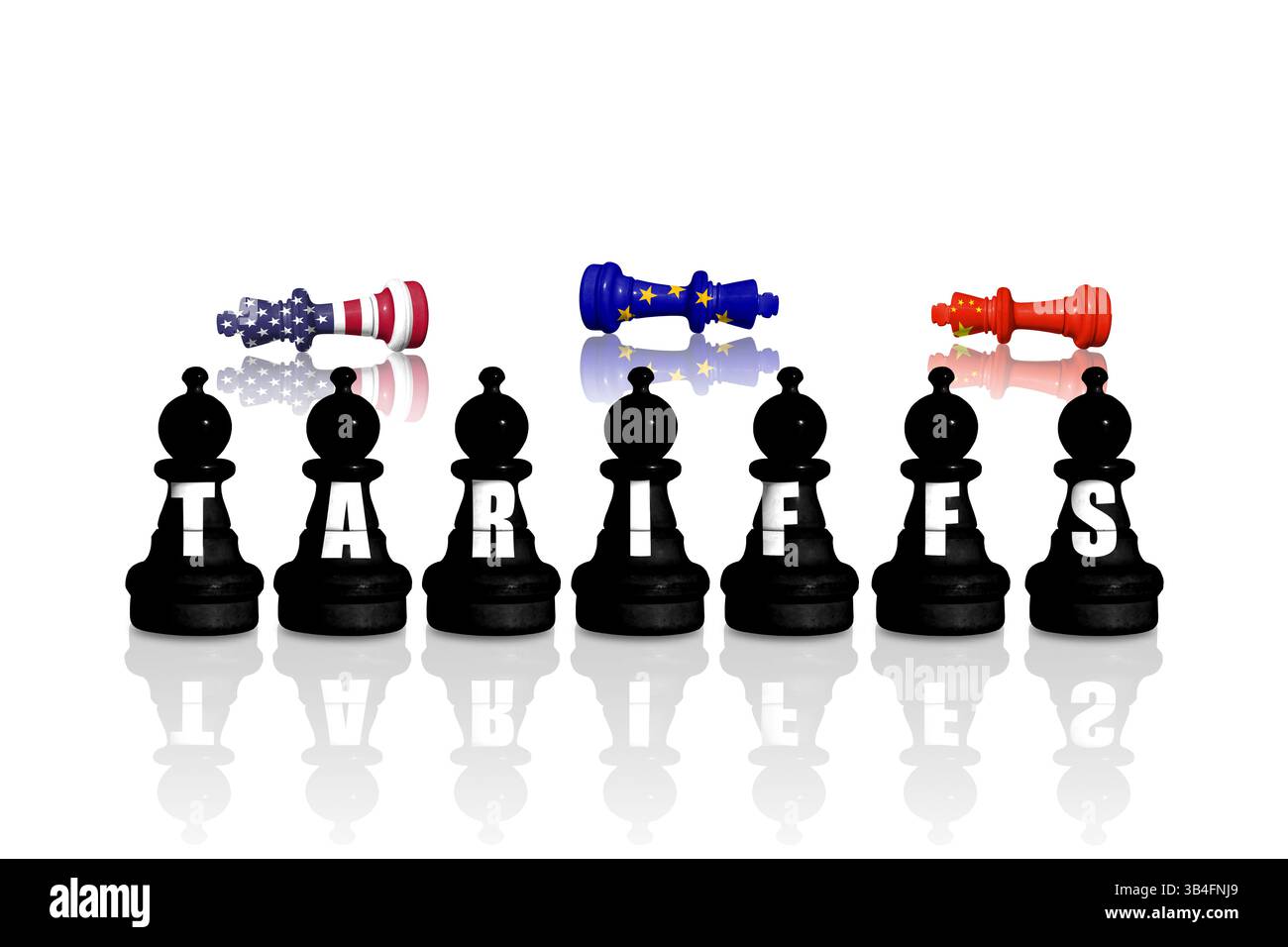 Handelskrieg der USA, der EU und Chinas. Handel, Zölle, Zölle, Zollwettbewerb in China, der EU und den Vereinigten Staaten von Amerika Stockfoto