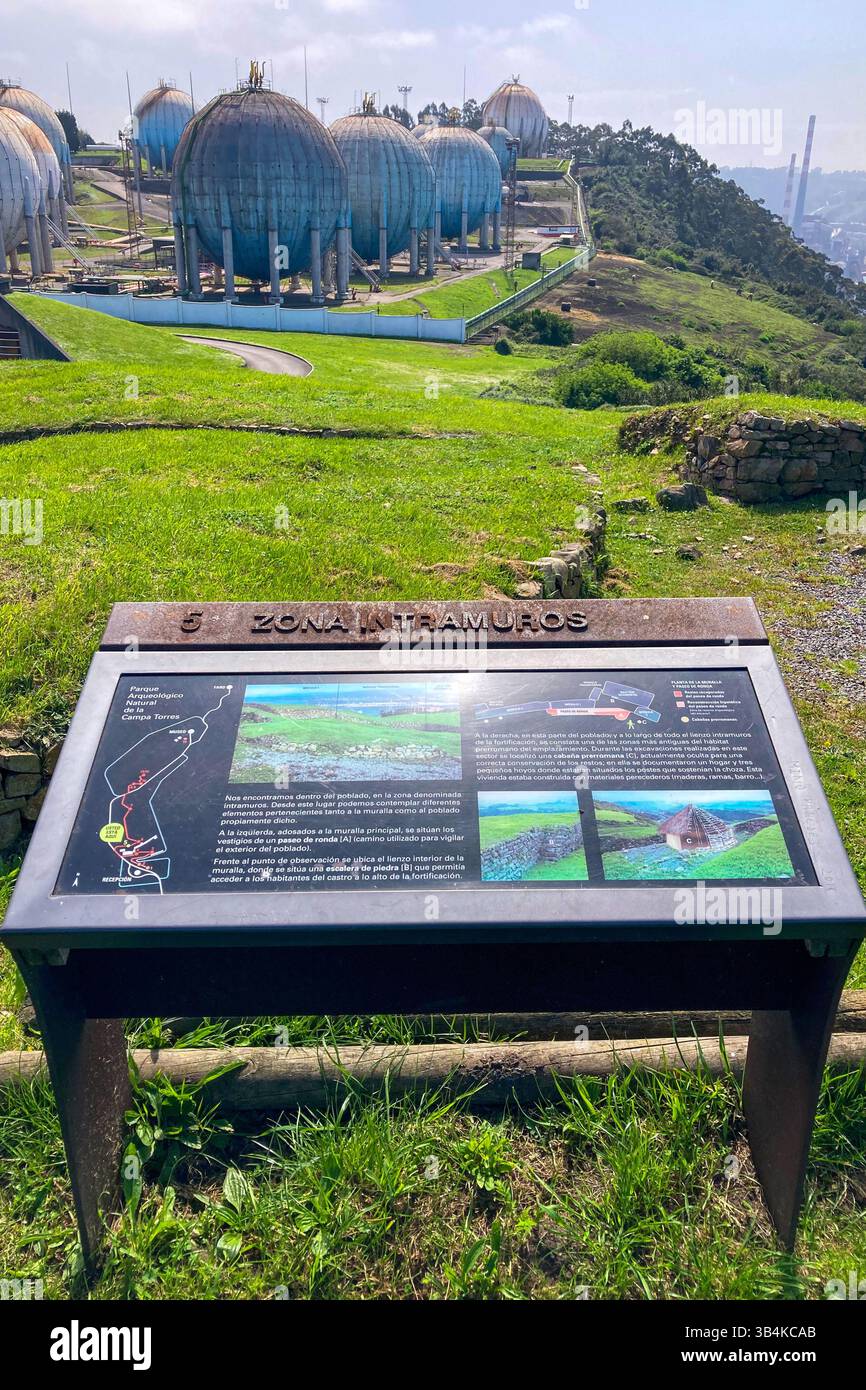 GIJON, SPANIEN - 7. APRIL 2025: Der Archäologische Naturpark La Campa Torres bietet einen faszinierenden Einblick in römische und vorrömische Siedlungen inmitten von sc - Smartphone-aufgenommenes Stockfoto