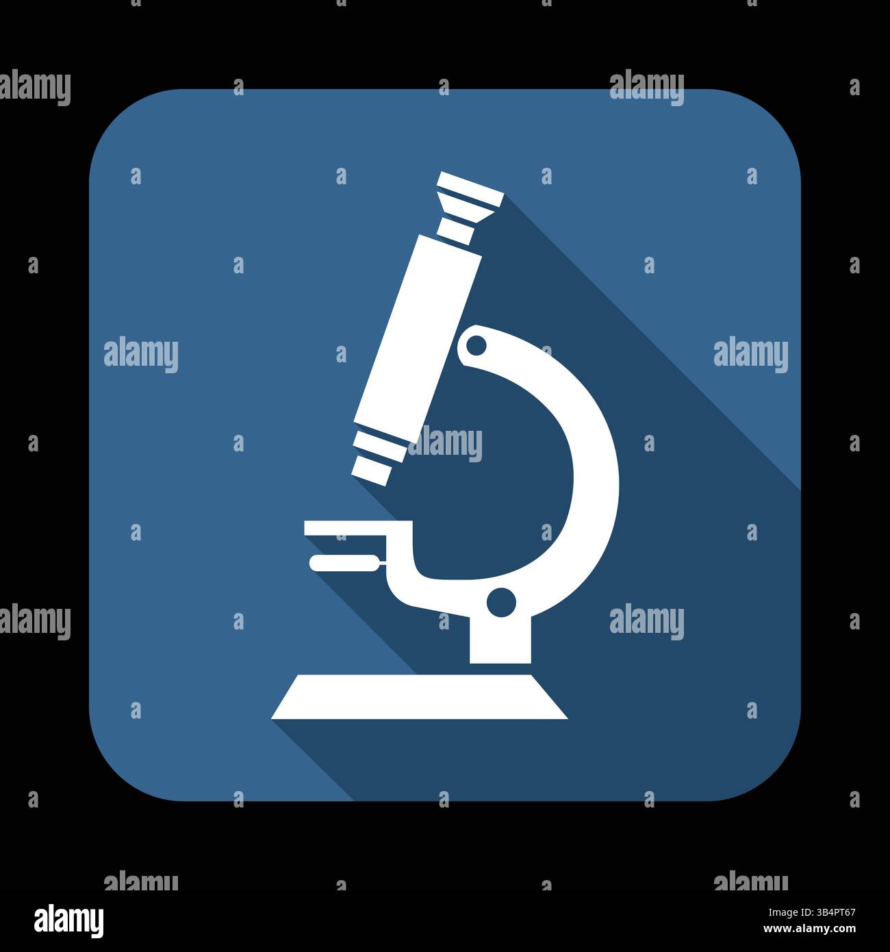 Hochwertige Vektor-Illustration eines weißen Mikroskop-Symbols auf blauem quadratischem Hintergrund für wissenschaftliche und pädagogische Zwecke Stock Vektor
