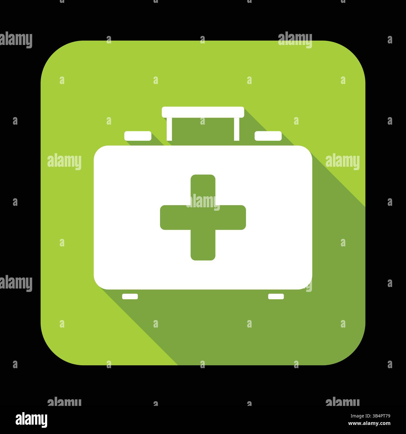 Notfall-medizinisches Kit-Symbol mit weißem erste-Hilfe-Kasten mit Kreuz-Symbol auf grünem Hintergrund, modernes flaches Design für Gesundheitssicherheit Stock Vektor