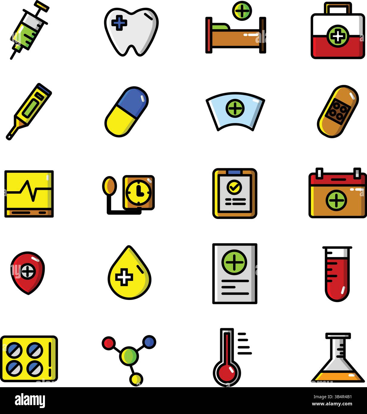 Medizin Symbole Set - Gesundheitswesen, Medizin, Krankenhaus und Apotheke Symbole Stock Vektor