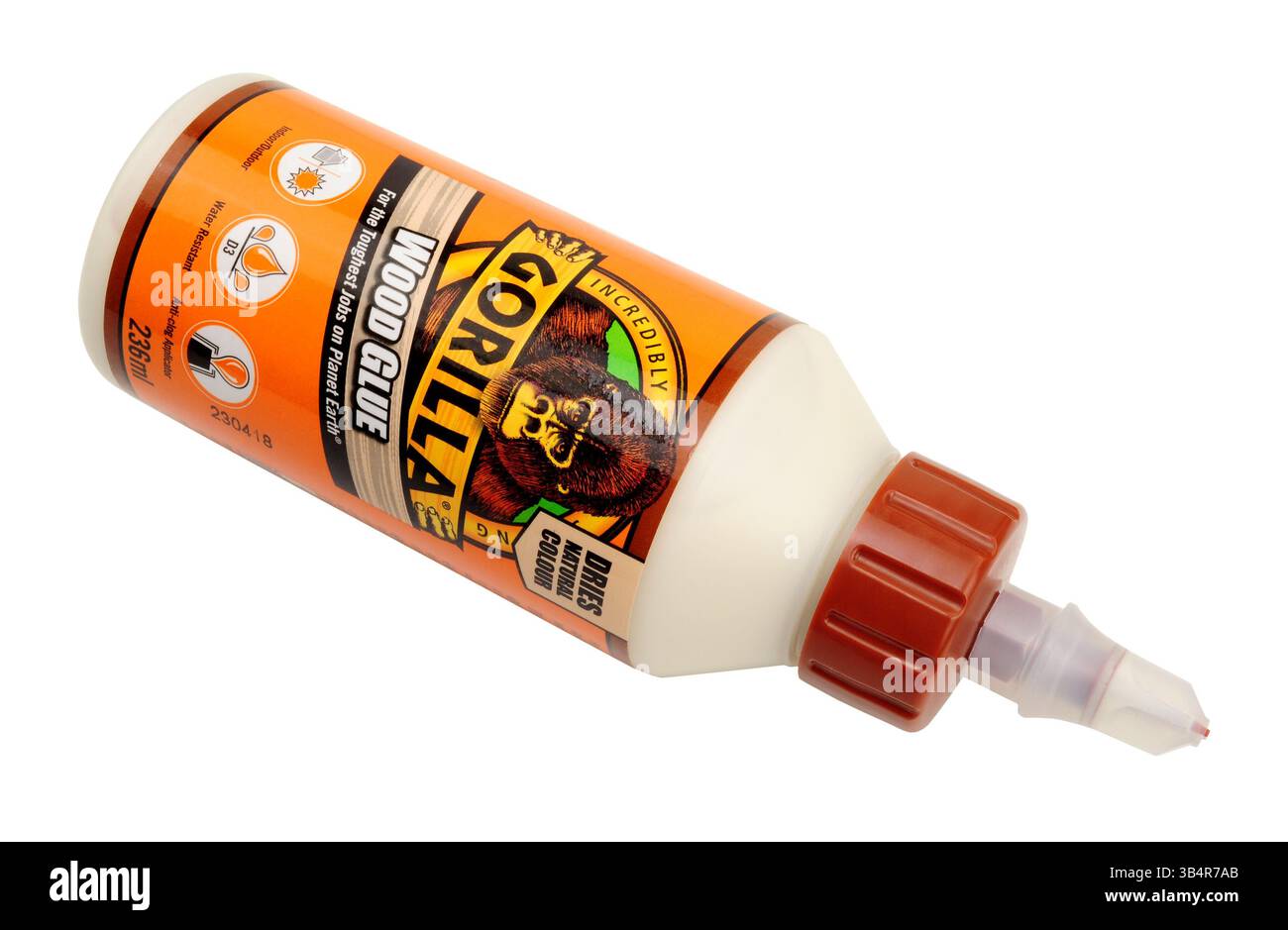 Gorilla-Holzleim für Innen- und Außenanwendungen in einer 236-ml-Kunststoffflasche Stockfoto