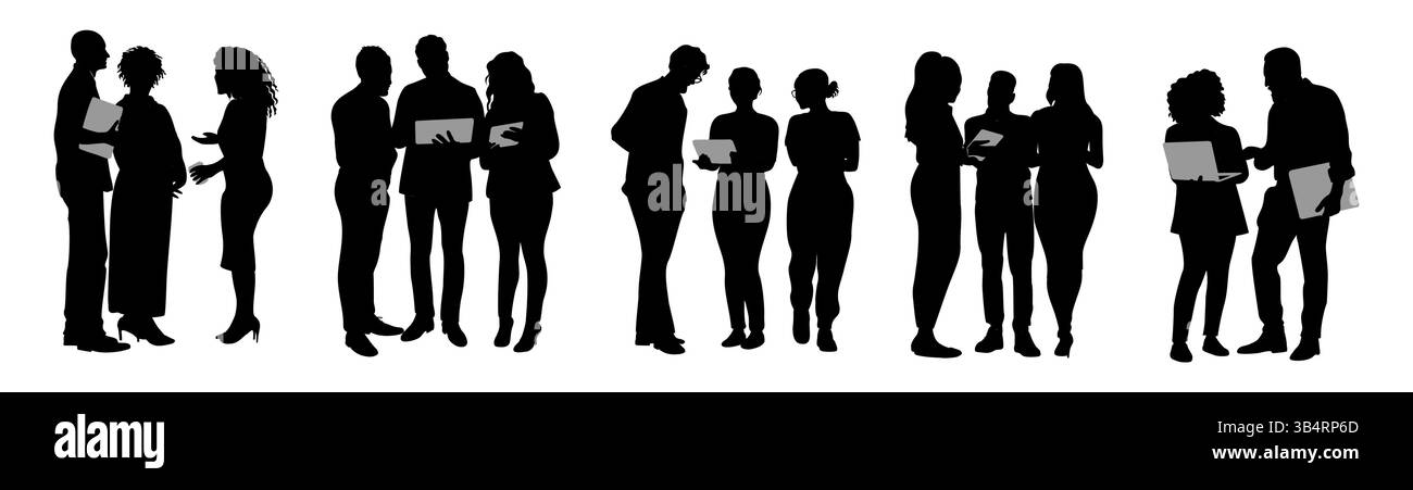 Schwarze Silhouetten verschiedener Geschäftsleute Stock Vektor