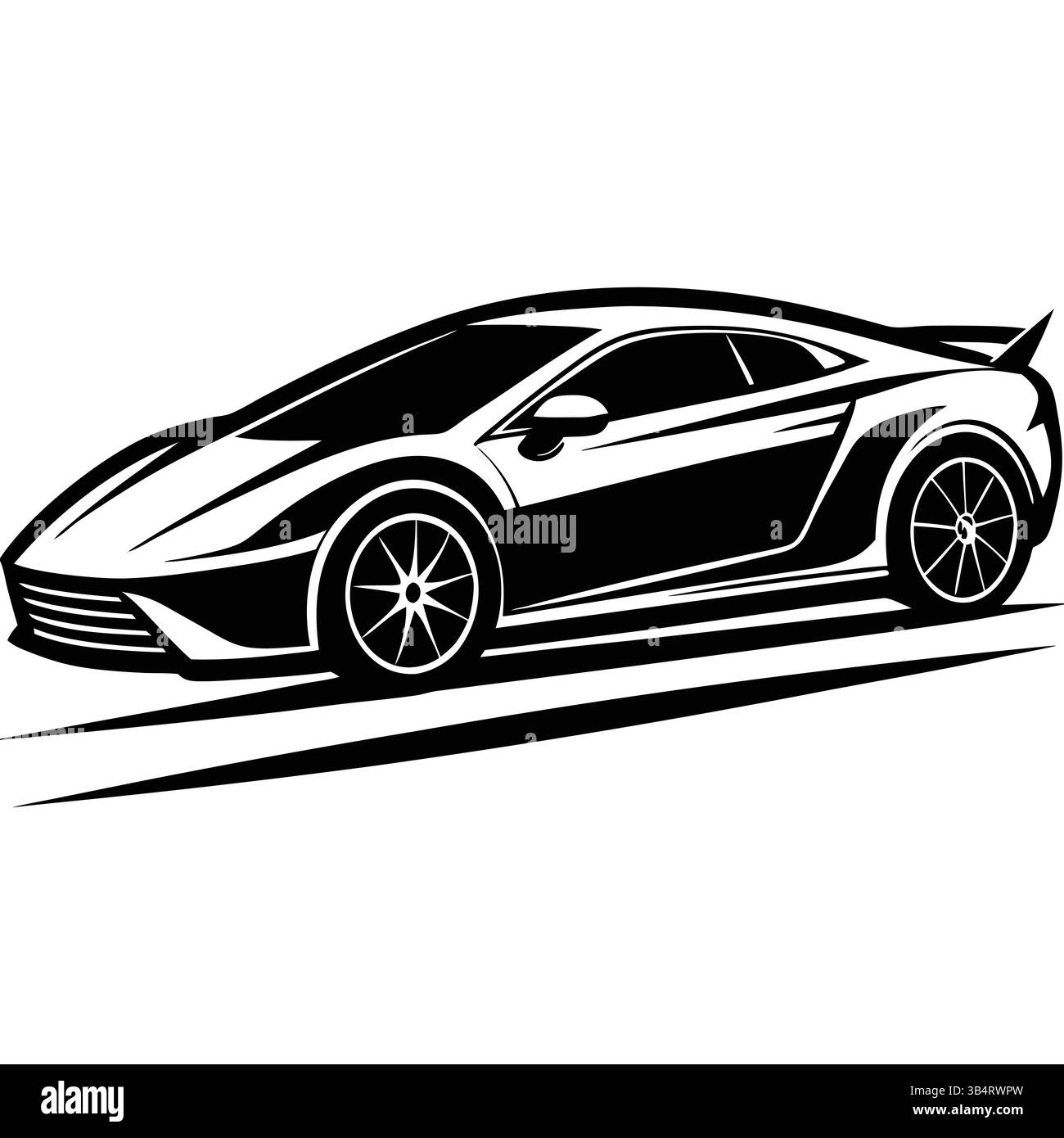 Moderne Sportwagen-Silhouette – Vektorsymbol in Schwarz und weiß Stock Vektor