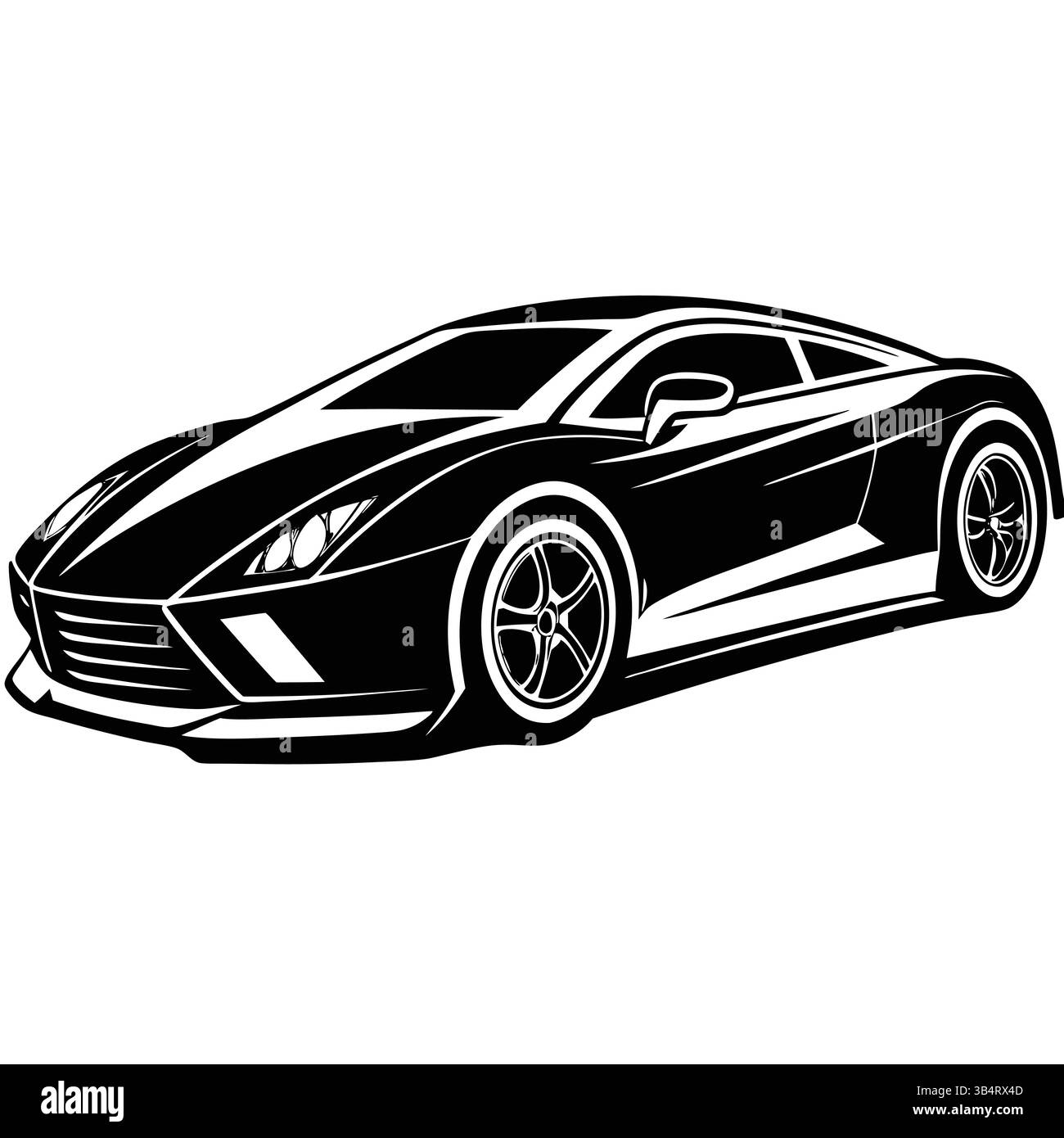 Moderne Sportwagen-Silhouette – Vektorsymbol in Schwarz und weiß Stock Vektor