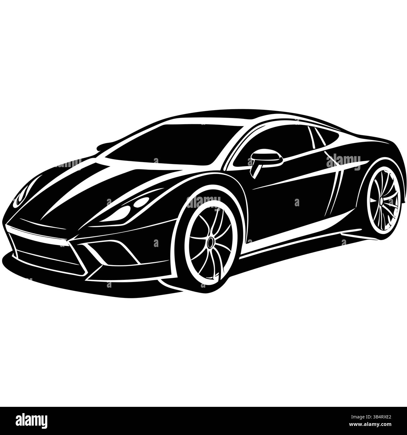 Moderne Sportwagen-Silhouette – Vektorsymbol in Schwarz und weiß Stock Vektor