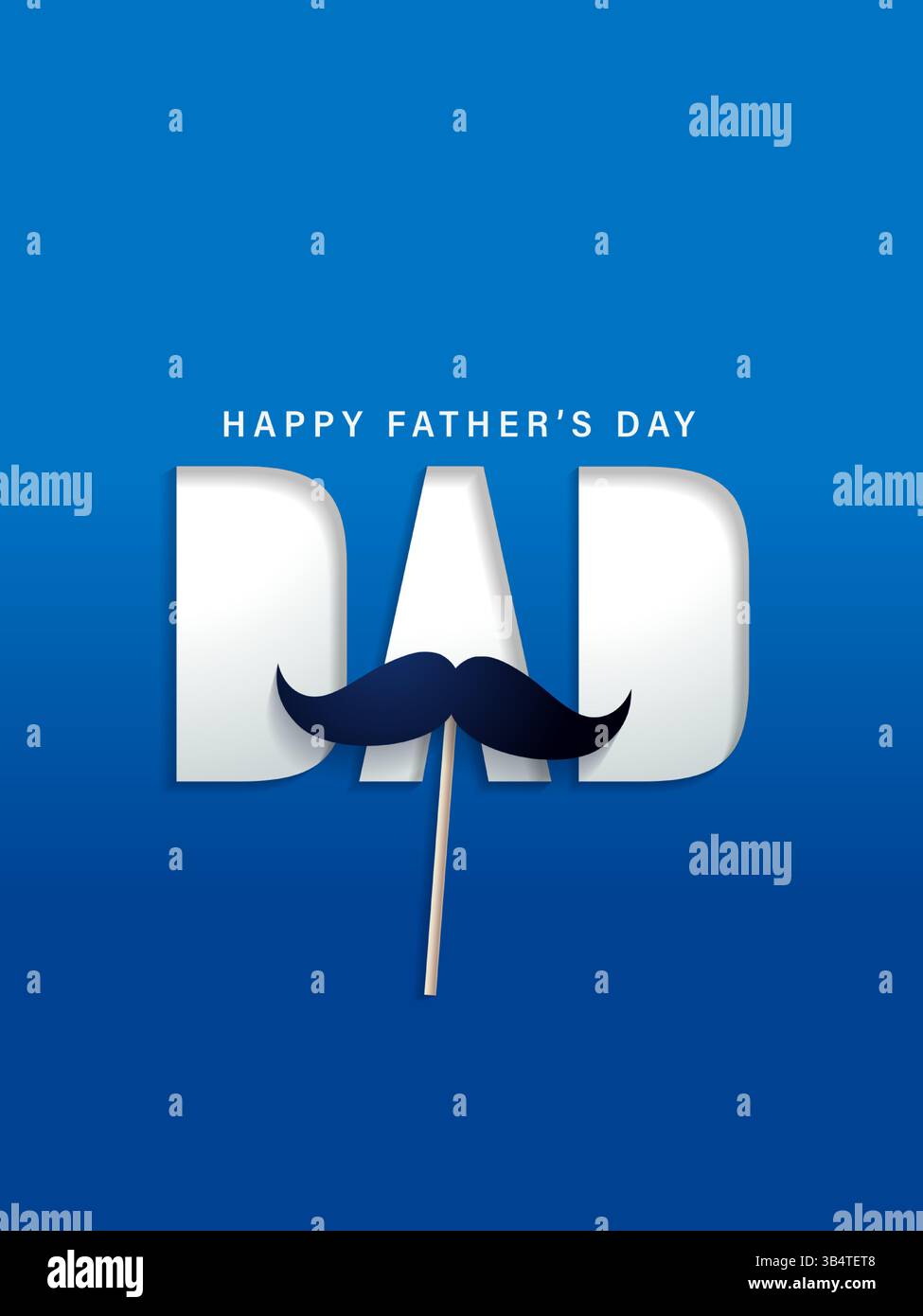 Kreative Inschrift Dad, Happy Vatertag Konzept mit Schnurrbart. Grußkarte der beste Vater aller Zeiten mit Herrenaccessoires. Vektorabbildung Stock Vektor