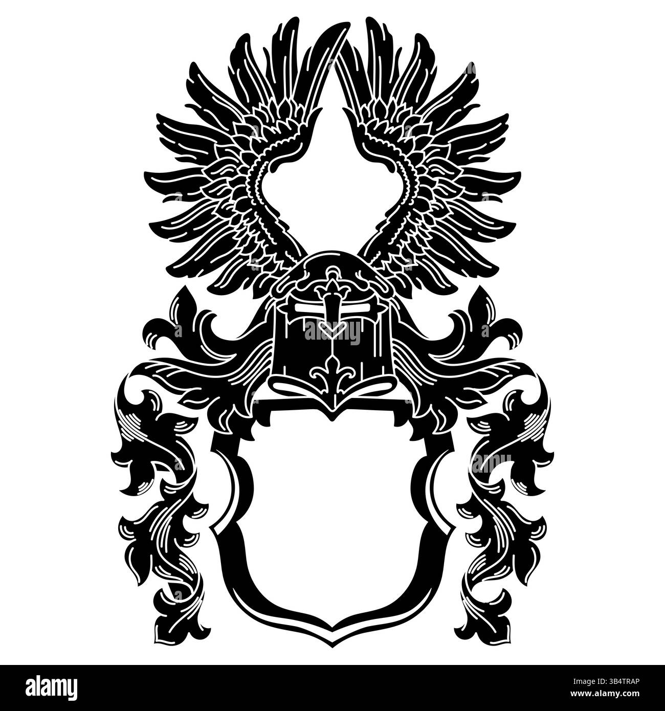 Ritterdesign. Helm des Kreuzritters mit Feder im Retro-Vintage-Stil Stock Vektor