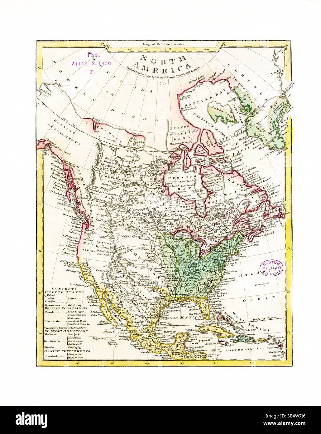 Nordamerika, 1808, Robert Wilkinson, antike Karte der Vereinigten Staaten und Kanadas, Nordamerika-Karte des frühen 19. Jahrhunderts, Vintage-Karte Stockfoto