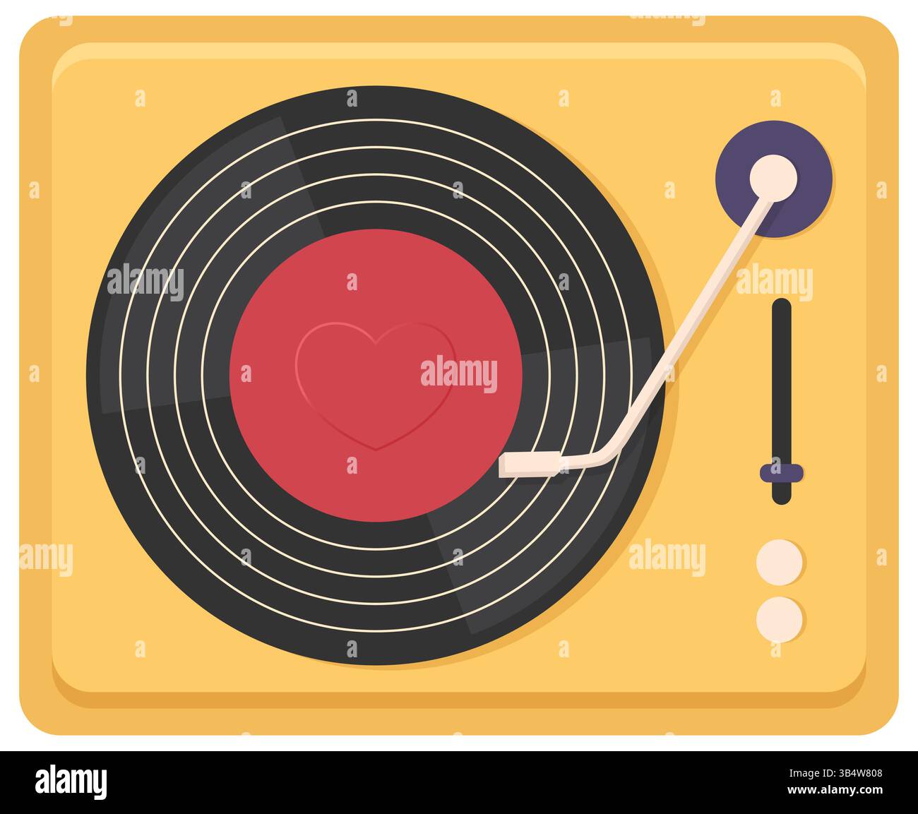 Retro-Schallplattenspieler. Draufsicht. Schallplatte mit einer Herzform darauf. Vektorabbildung Stock Vektor