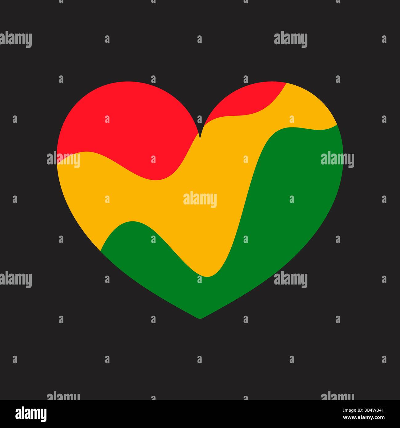 Black History Month feiern. Welliges rotes, grünes, gelbes Herz auf schwarzem Hintergrund. Vektorabbildung Stock Vektor