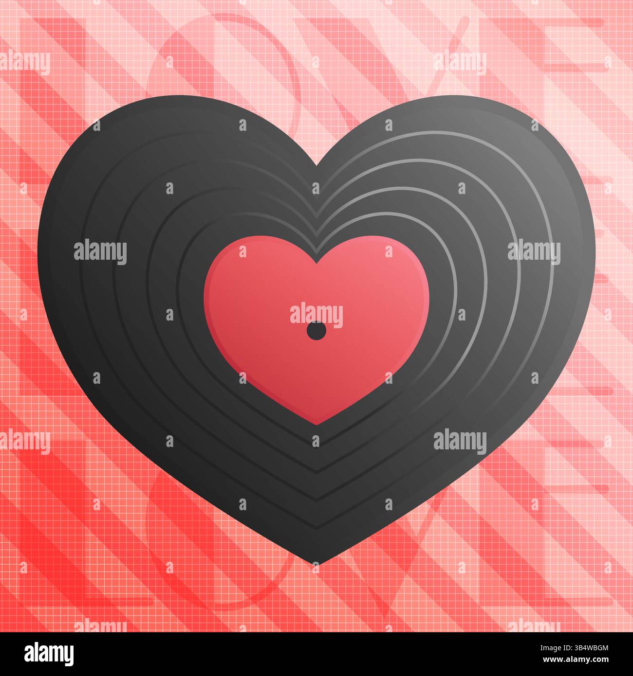 Liebe Hintergründe mit herzförmiger Retro-Schallplatte. Abdeckung für Vinylscheibe mit Herz. Vektorabbildung Stock Vektor