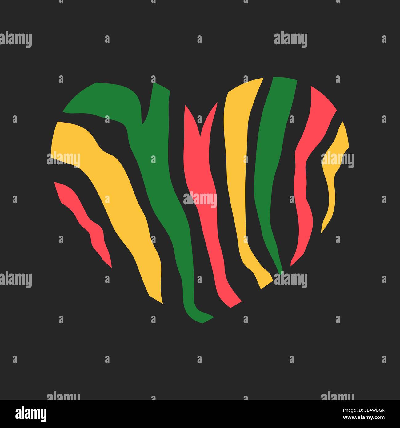 Zebradruck rot, gelb, grün gefärbtes Herz. Schwarzer Monat der Geschichte. Vektorabbildung Stock Vektor