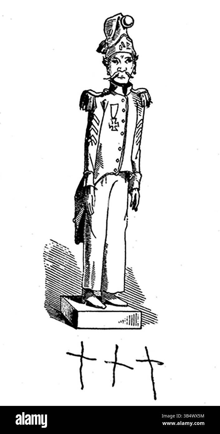 Eine weitere Illustration von Carl Spitzweg von Fliegende Blätter, die deutschen Humor des 19. Jahrhunderts mit dem Fokus auf satirische Darstellungen des Alltags und gesellschaftlicher Normen präsentiert. Stockfoto