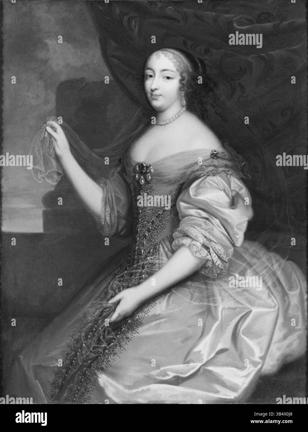 Ein zugeschriebenes Porträt von Claire-Clemence de Maillé-Brézé (1628–1694), geschaffen im Stil von Charles Beaubrun (1604–1692). Das Ölgemälde auf Leinwand ist im Nationalmuseum untergebracht und zeigt sie als Figur des französischen Adels aus dem 17. Jahrhundert. Stockfoto