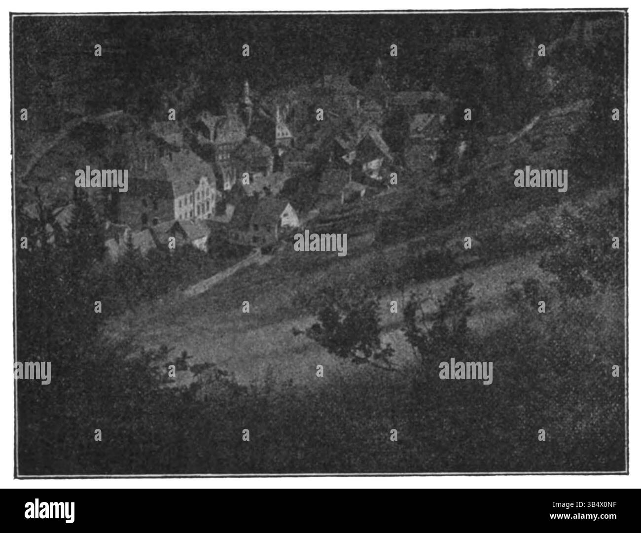 Seite 233 von Eli Heimans' Werk Wandelen en Waarnemen aus dem Jahr 1906 zeigt ein Bild von Monschau, einer malerischen Stadt in Deutschland. Auf dem Foto werden die malerischen Gebäude und der ländliche Charme der Stadt hervorgehoben und ein historischer Blick auf die Architektur der Stadt aufgenommen. Stockfoto