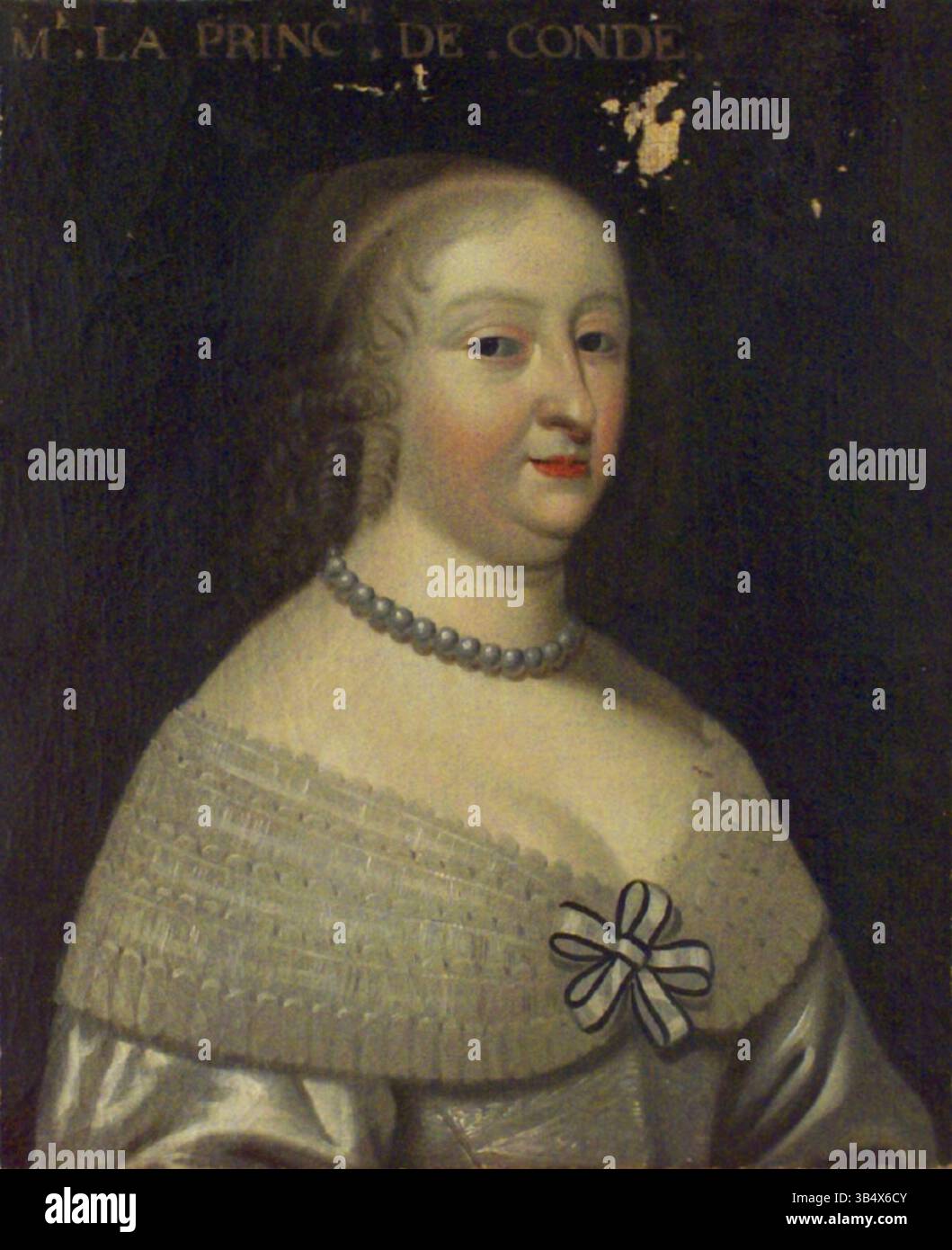 Porträt von Claire-Clémence de Maillé-Brézé, Prinzessin von Condé aus dem 17. Jahrhundert, ausgestellt im Skoklosters Slott. Das Ölgemälde auf Leinwand zeigt sie in edler Kleidung, verbunden mit der königlichen Familie. Stockfoto