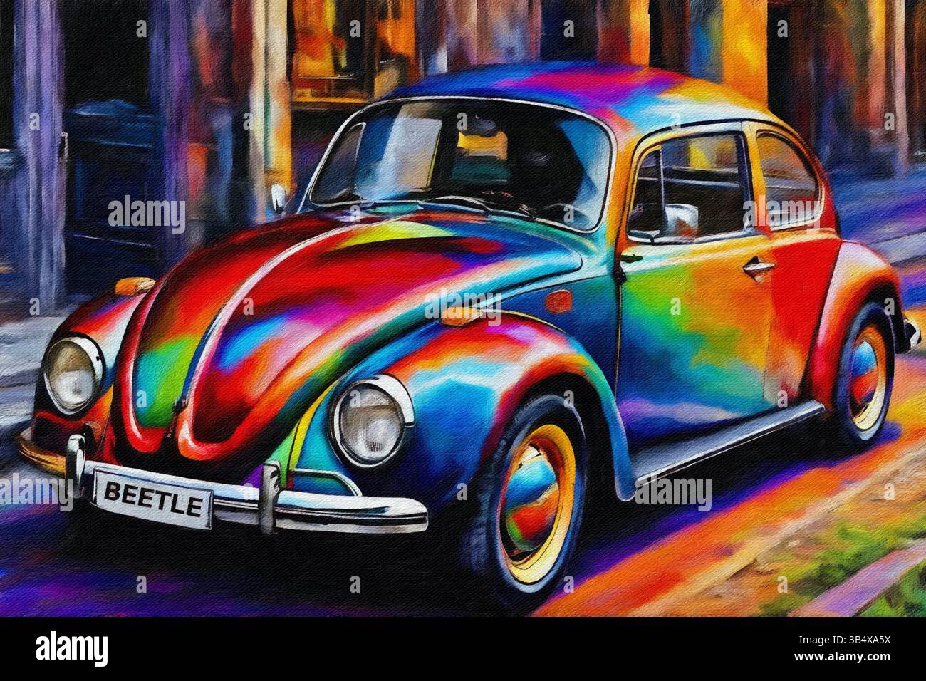 Regenbogenkrieger. VW Käfer. Stockfoto