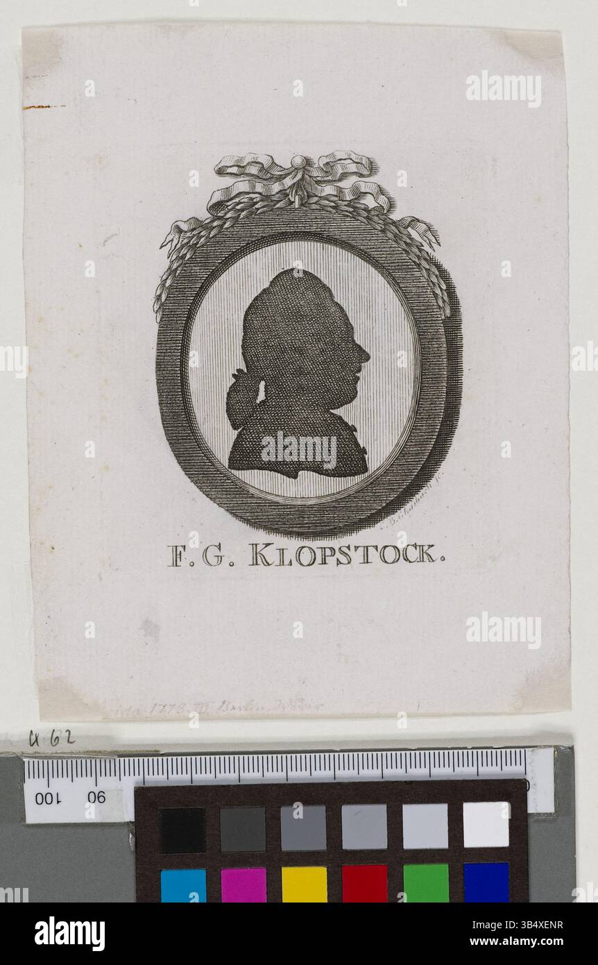 Dieser Kupferstich von Friedrich Gottlieb Klopstock, geschaffen von Christian Benjamin Glassbach, bietet einen Einblick in das Erbe des Dichters. Der Stich ist in der Staats- und Universitätsbibliothek Hamburg erhalten und spiegelt seinen Status in der deutschen Literaturkultur wider. Stockfoto