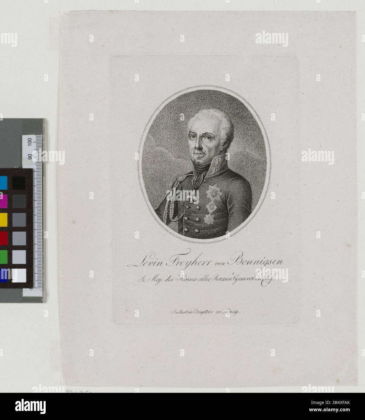 Porträt von Levin Freyherr von Bennigsen, General des russischen Heeres im Jahre 1813. Das Stück ist Teil der Sammlung der Staats- und Universitätsbibliothek Hamburg. Stockfoto